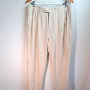 Britches by Samtex Men's Linen Blend Cream Pants 34x32 Front Pleats Cuffed Hem